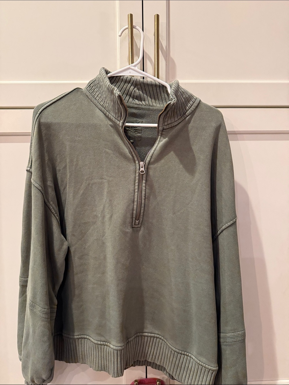 aerie Olive Green Quarter-Zip Pullover Sweatshirt medium